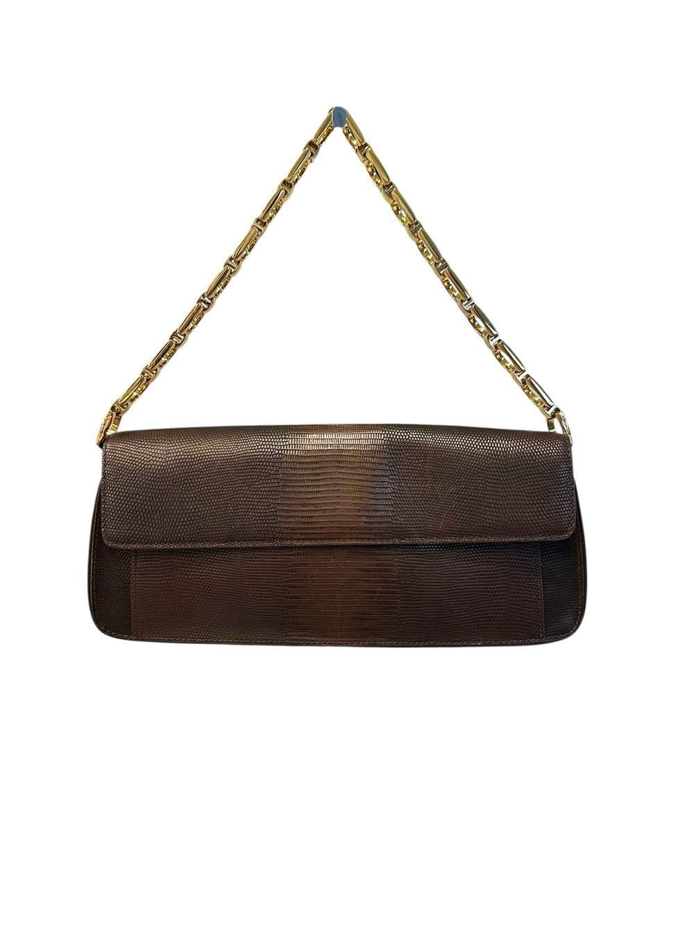 Cole Haan Leather Shoulder Bag with Gold Chain Strap - Brown